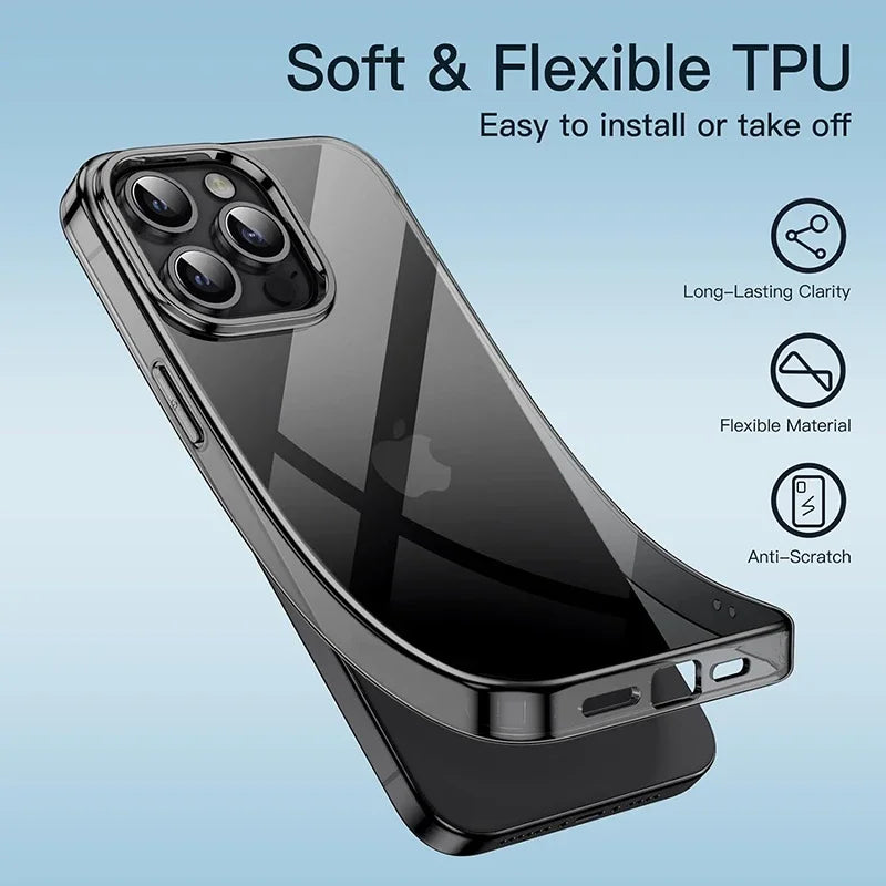 Transparent black silicone soft TPU case for iPhone 16 15 Pro Max carcasa ultra thin case for iPhone 14 13 12 mini 11 pro Max